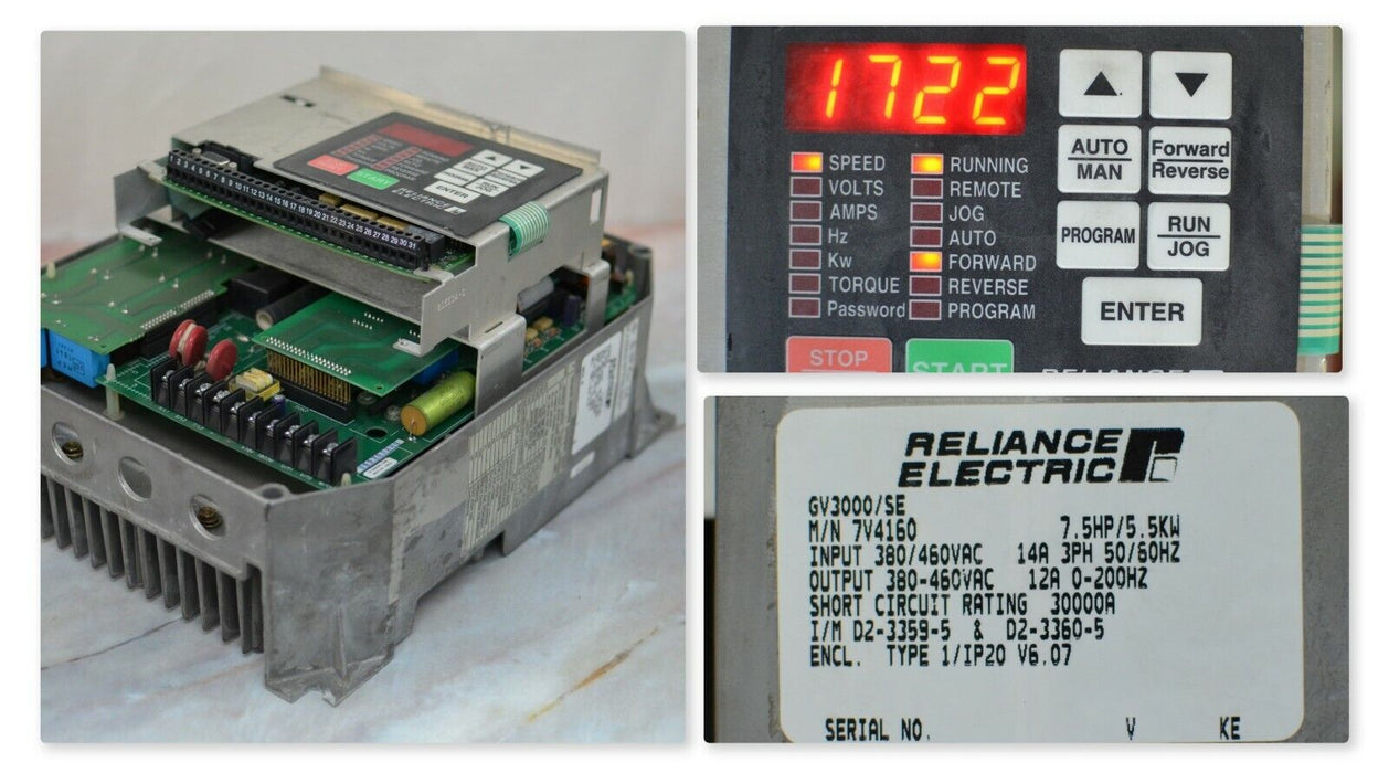 RELIANCE ELECTRIC GV3000/SE 7.5 HP 7V4160 FIRMWARE 6.07 AC DRIVE TESTED GOOD