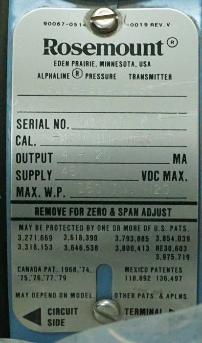 Rosemount Pressure Transmitter  1151GP4E2AT0086 150in. H20 Output 4-20 Supply 45