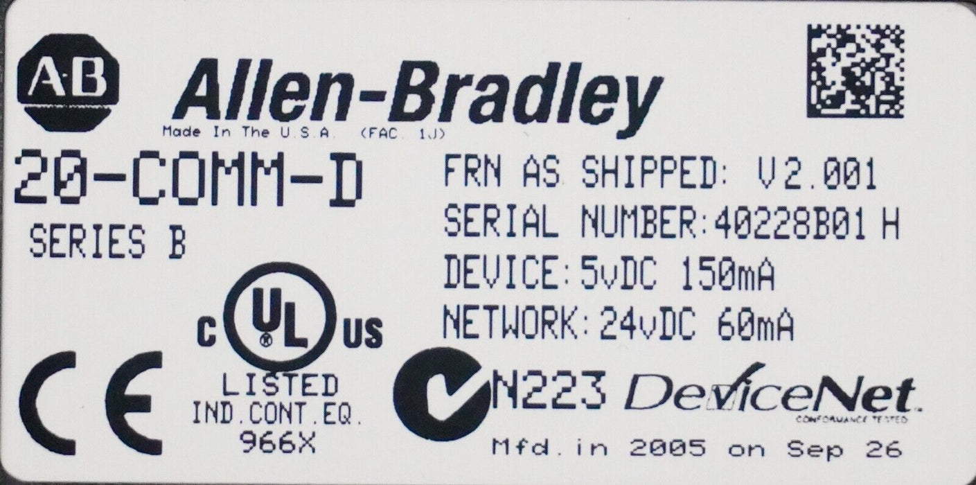 Allen-Bradley 20-COMM-D Series B Powerflex Device Adapter Firmware 2.001 Tested