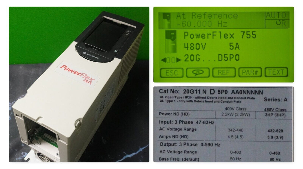 Allen-Bradley 20G11ND5P0AA0NNNNN PowerFlex 755 VFD 3HP Series A FRN:14.004