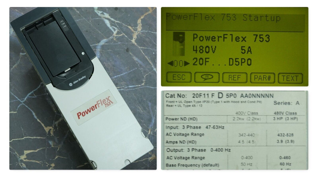 Allen-Bradley PowerFlex753 20F11FD5P0AA0NNNNN 3HP Ser. A FRN:1.005 Tested Good