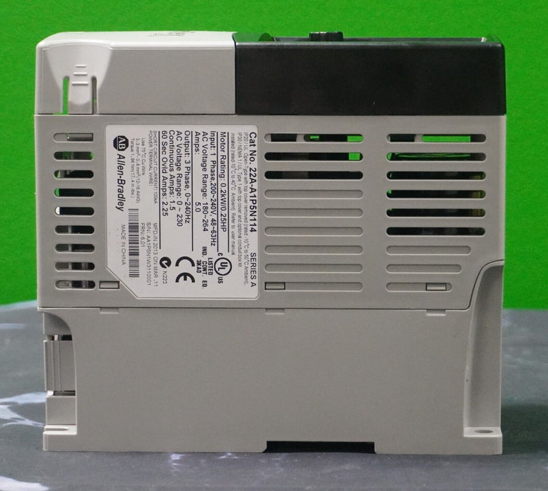 Low Hrs Allen-Bradley 22A-A1P5N114 POWERFLEX 4 1/4HP FRN 6.01 Tested Good