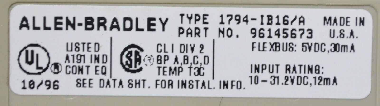 Allen-Bradley 1793-IB16 Series A 16 Point 24 VDC Sink Input Flex - Quanity