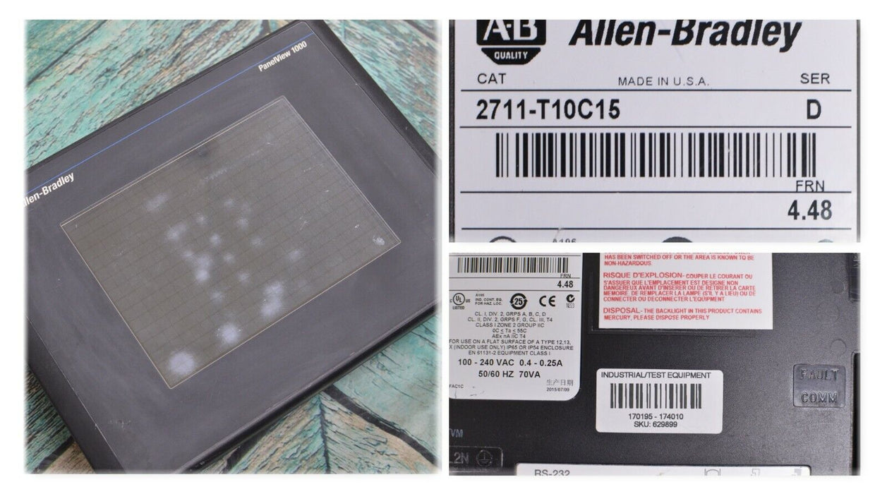 Low Hours Allen-Bradley PanelView 1000 Cat. 2711-T10C15 Series C FRN:4.48 Tested