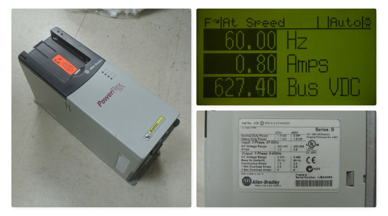 Allen-Bradley 20BD3P4A0AYNAND0 PowerFlex 700 2 HP 120 VAC I/O FRN 4.001