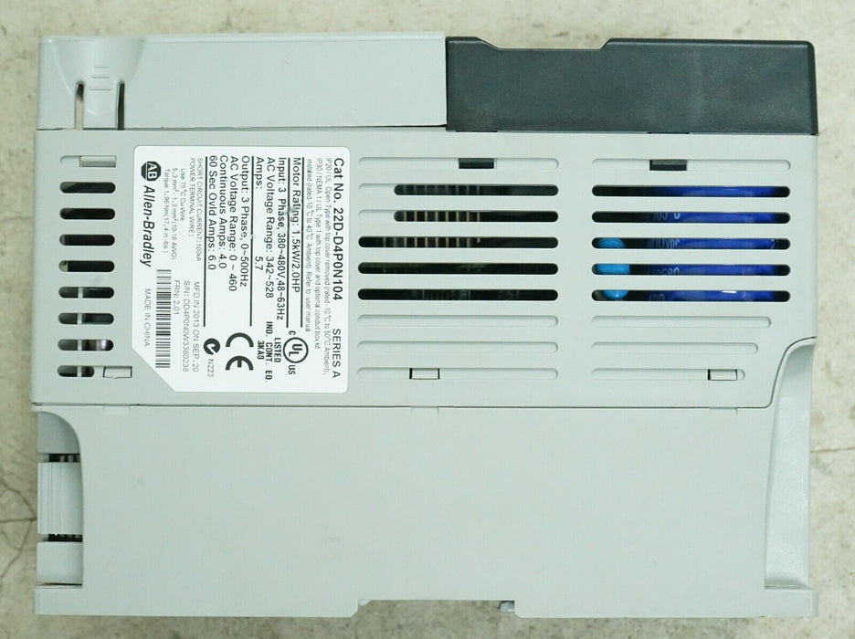 Low Hours 22D-D4P0N104 Allen Bradley PowerFlex 40P Drive 2HP Ser.A FRN:2.01