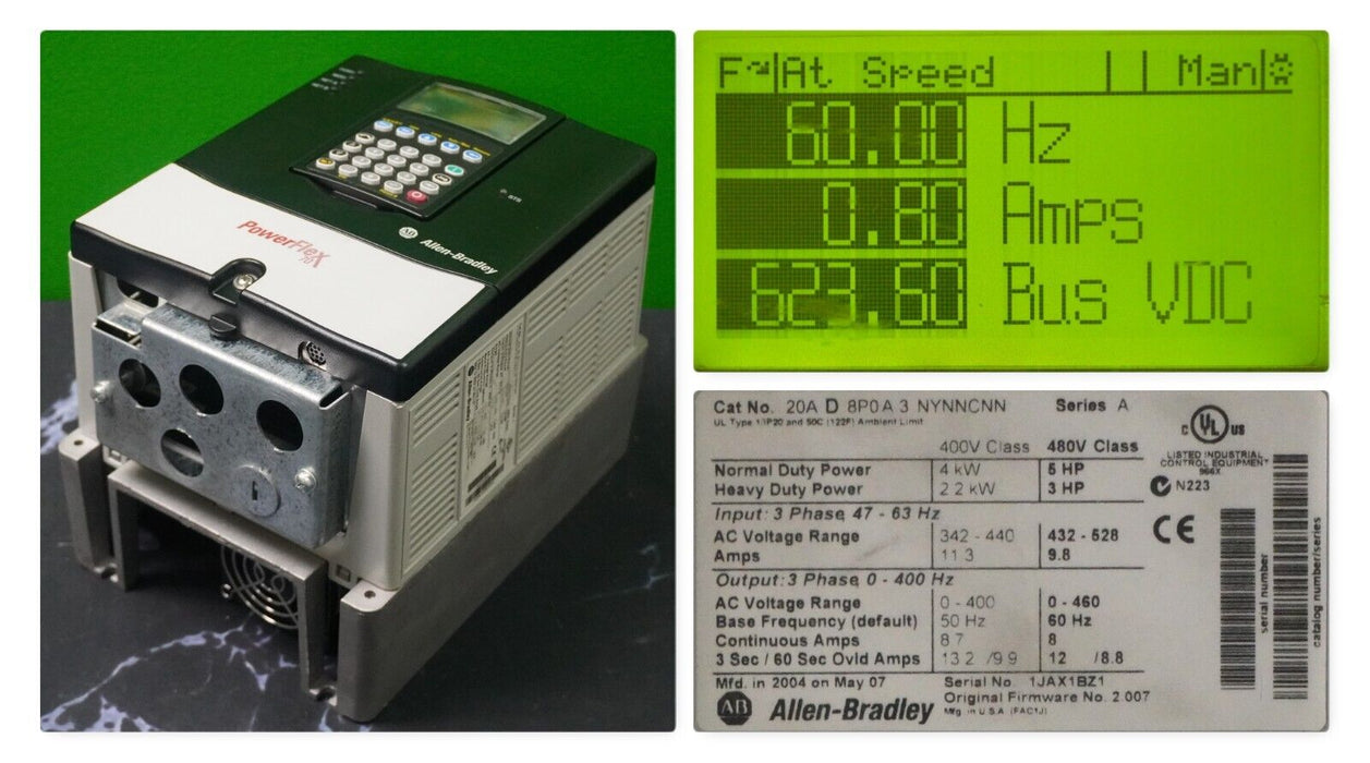 Allen-Bradley Powerflex 70 5HP 20AD8P0A3NYNNCNN Series A FRN:2.007 Tested Good