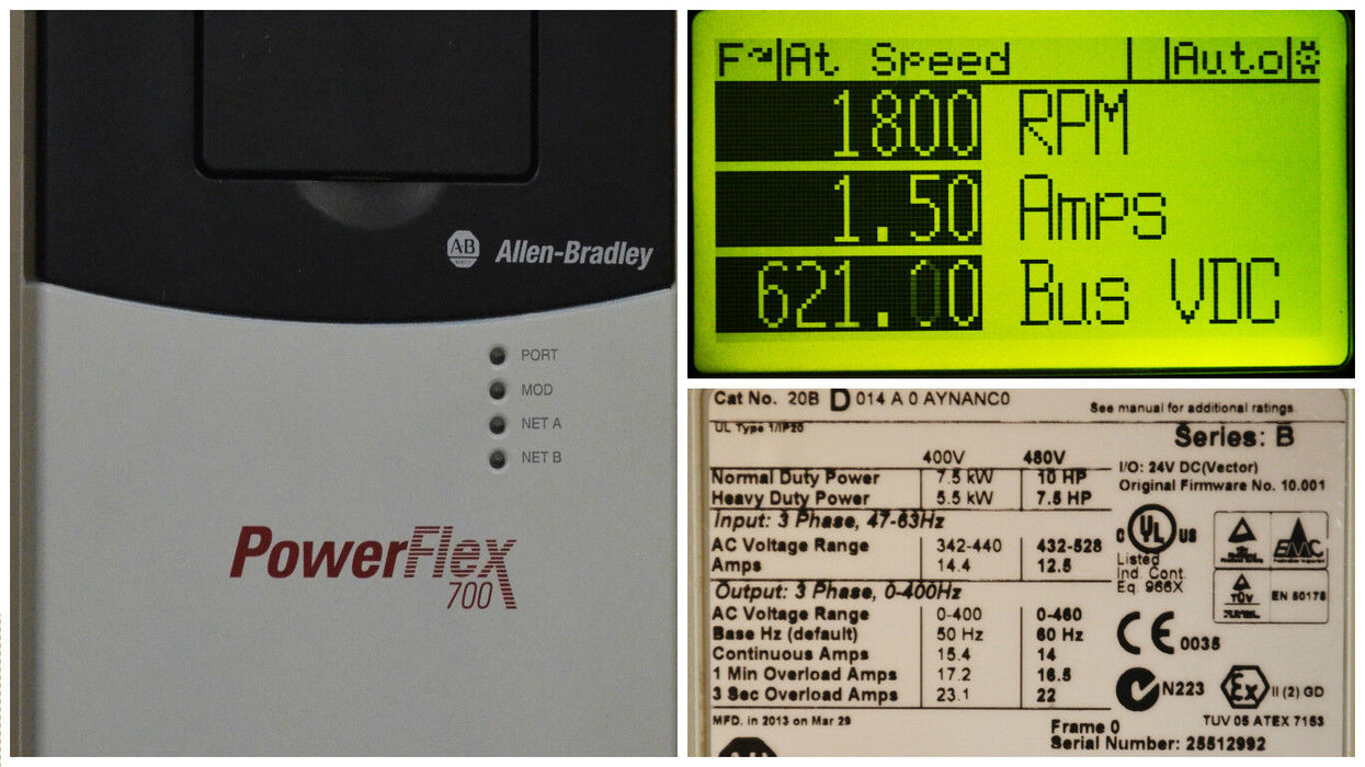 Allen-Bradley PowerFlex 700 10 HP 20BD014A0AYNANC0 480 VAC Tested OK  2013