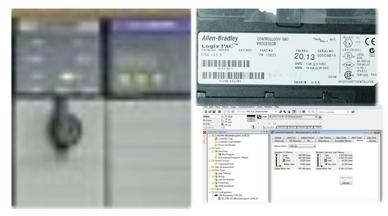 Allen Bradley 1756-L63/B ControlLogix Logix5563 8 MB Memory Tested Good Ser.9B19