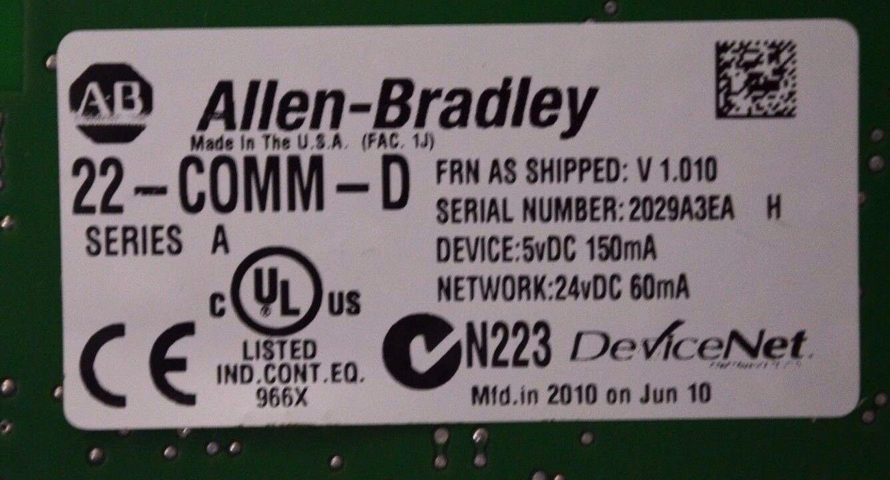 Allen-Bradley 22-COMM-D Series A Firmware V1.010 Powerflex DeviceNet