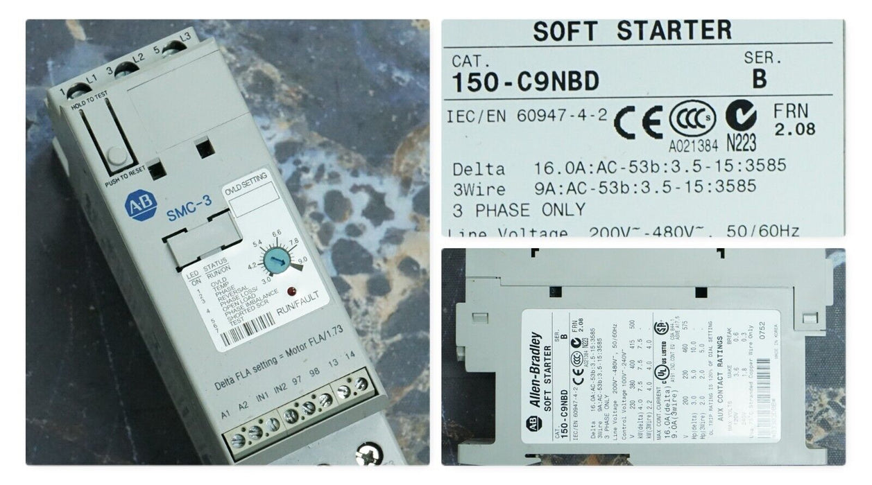 Allen-Bradley 150-C9NBD Series B SMC-3 Motor Controller FRN:2.08