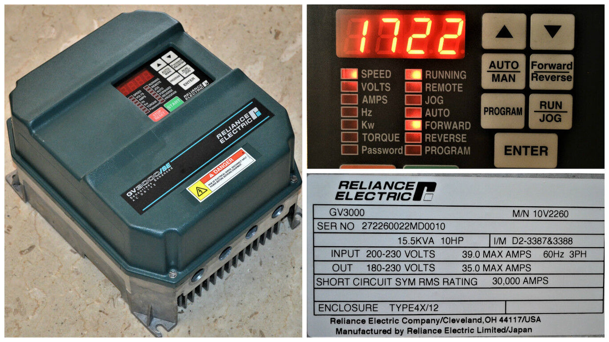 RELIANCE ELECTRIC GV3000/SE 10 HP 10V2260 FIRMWARE 6.06 AC DRIVE TESTED GOOD