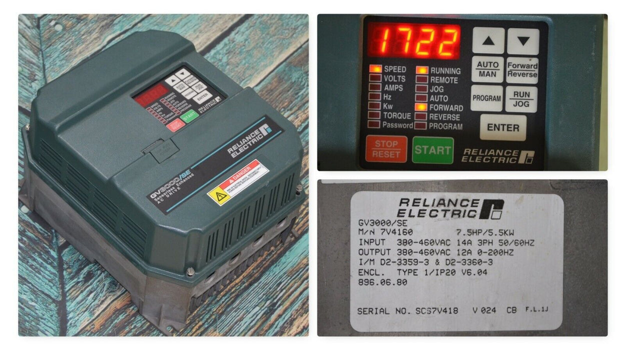 Reliance Electric GV3000/SE 7.5 HP 7V4160 Firmware 6.07 AC Drive - Low Hours