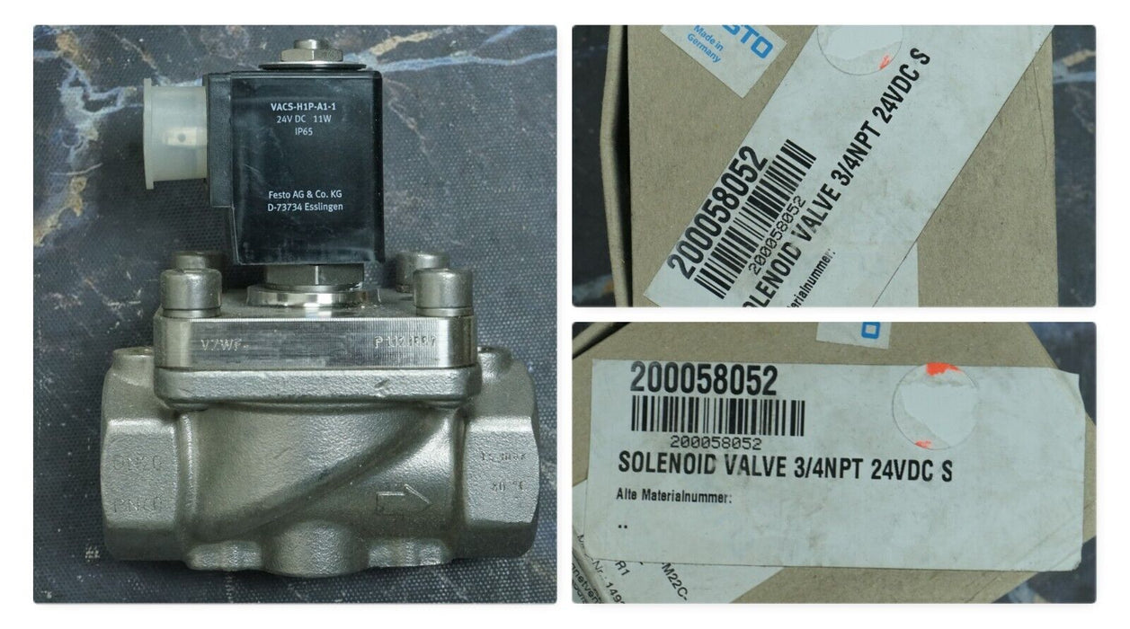 New Festo 3/4" NPT 24VDC Solenoid Valve 24-Volt DC Stainless Steel