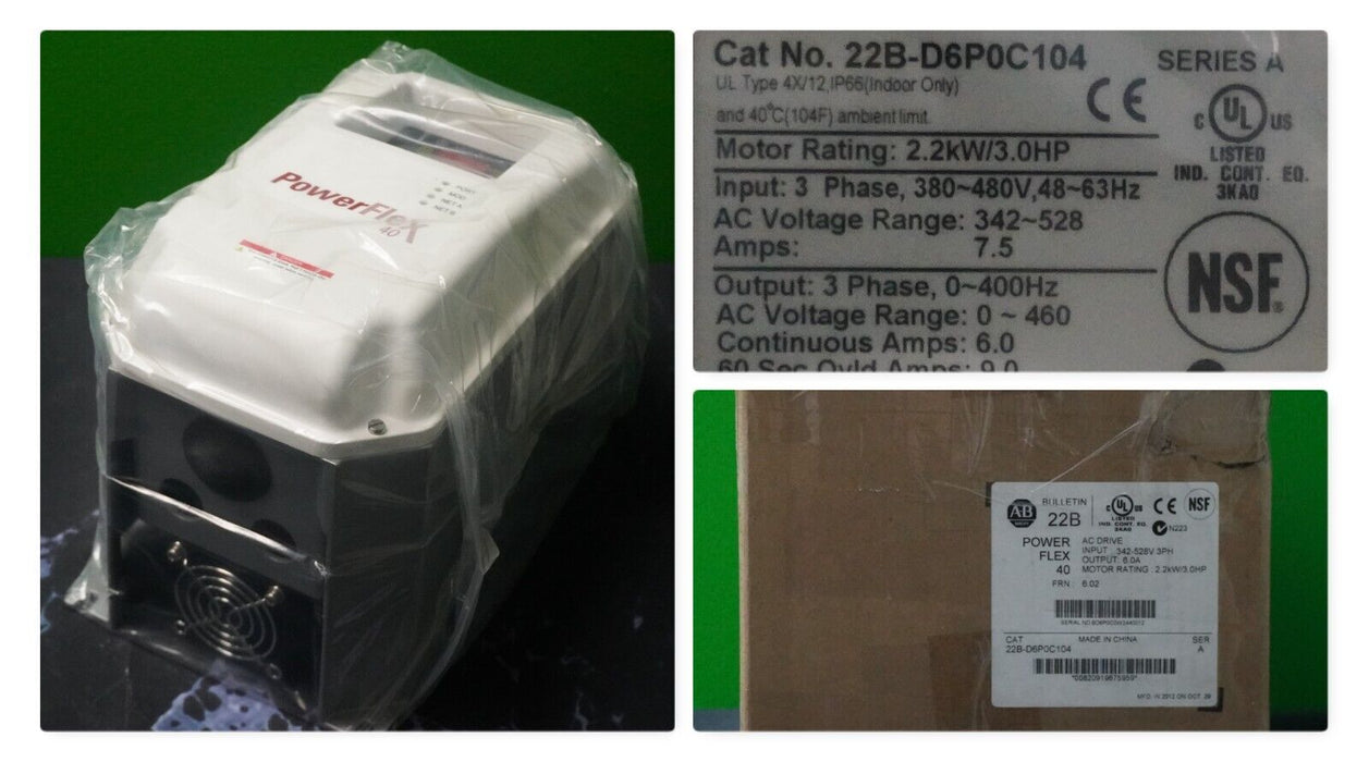 New Allen Bradley 22B-D6P0C104 PowerFlex 40 3 HP Drive 6.02