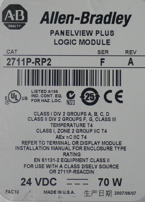 Allen Bradley 2711P-RP2 Ser F Logic Module Tested Good