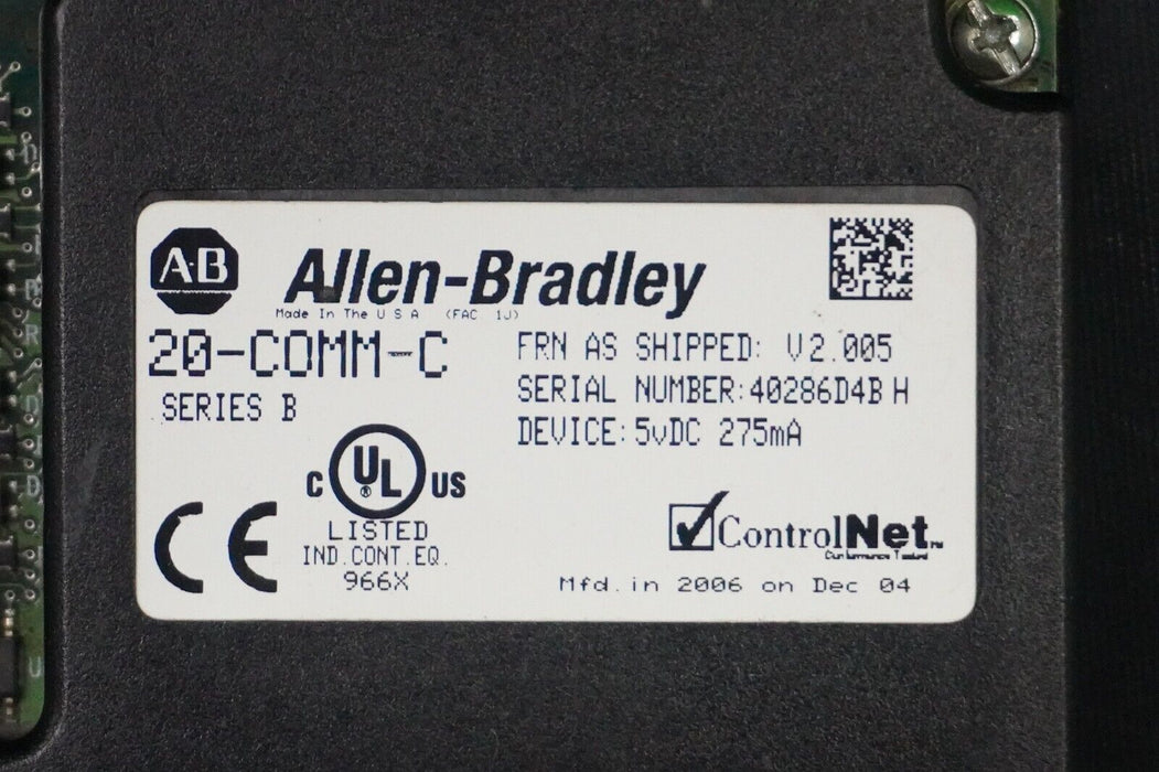 Allen Bradley 20-COMM-C ControlNet Series B FRN:2.005 Tested Good