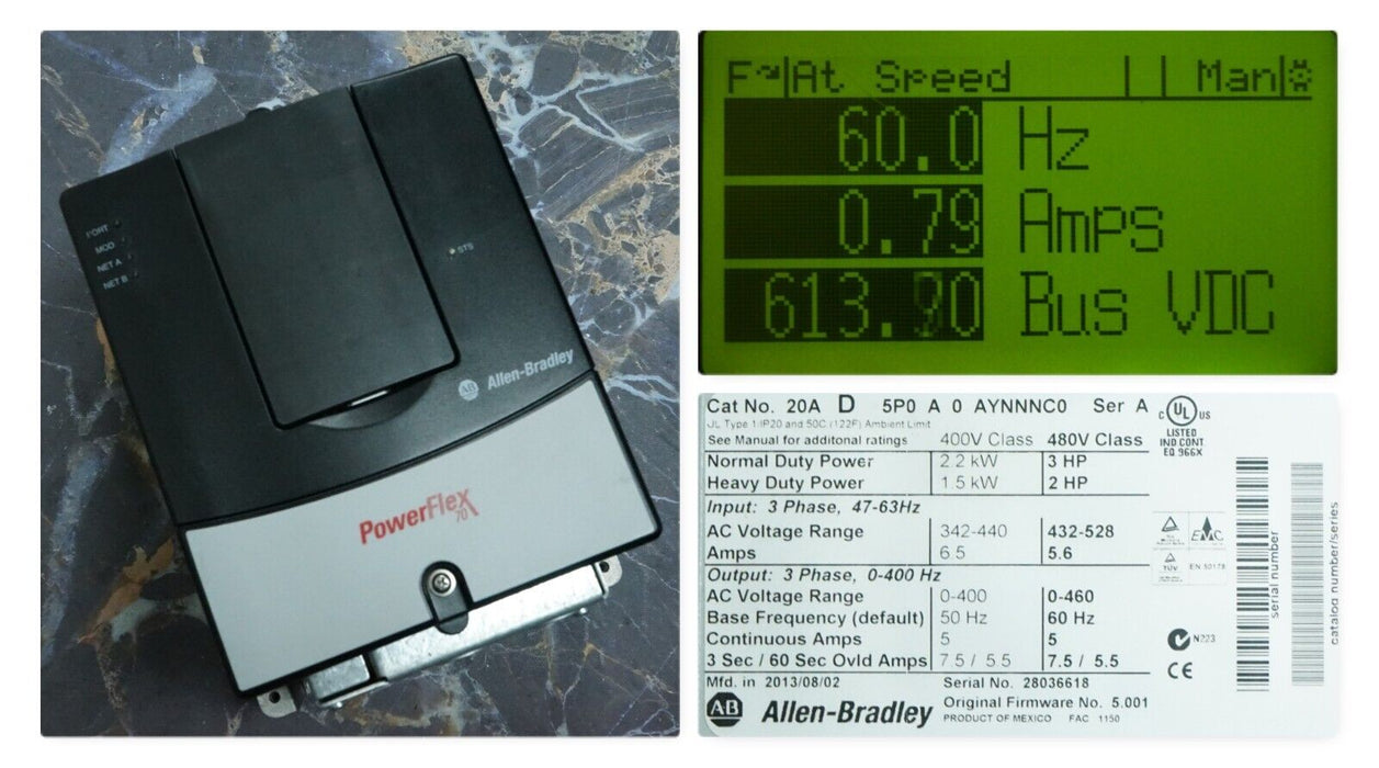 Allen-Bradley PowerFlex 70 3HP 20AD5P0A0AYNNNC0 Tested Good FRN:5.001