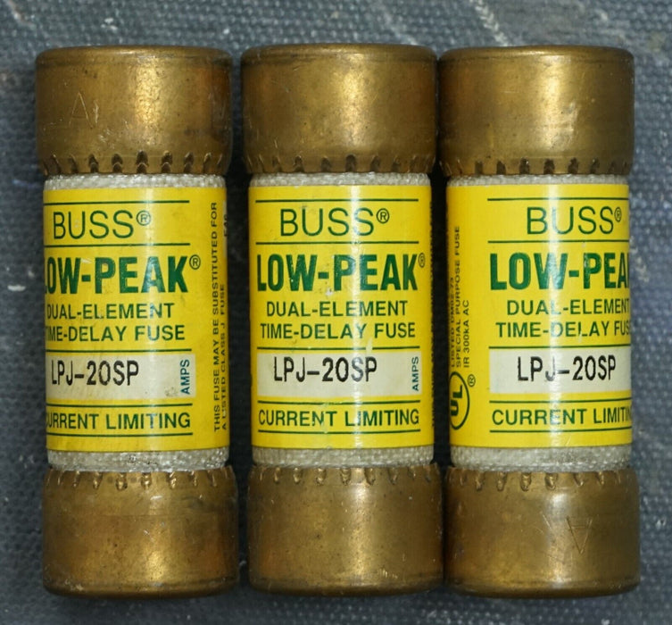 Used 3pc Buss LPJ-20SP Low-Peak Class J Dual Element Fuses 20A 600V