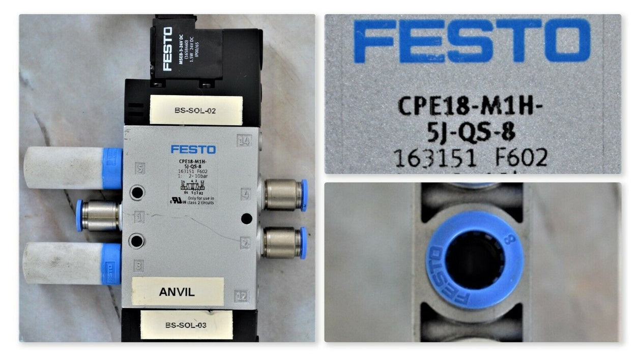 FESTO CPE18-M1H-5J-QS-8 163151 Solenoid Valve Tested Good