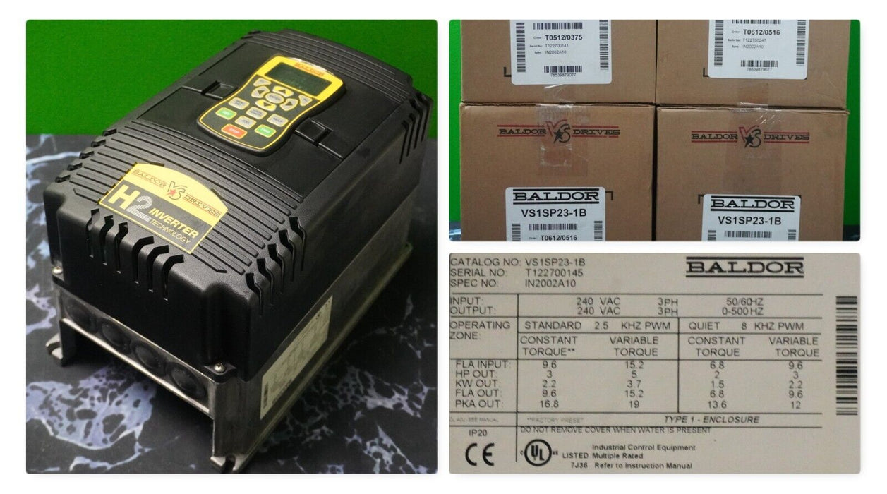 New Baldor 5HP VFD Inverter Duty Drive Model VS1SP23-1B Spec 1N2002A10