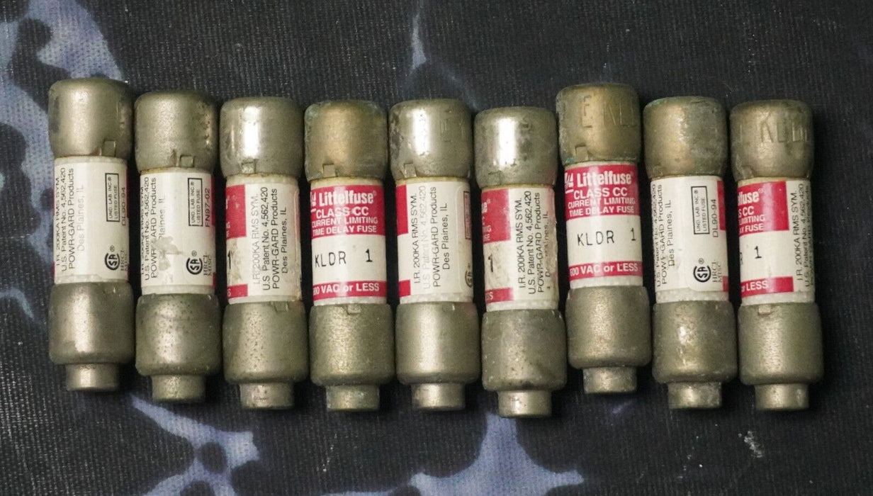 Set of (9)  LITTELFUSE KLDR1 (KLDR 1)  CLASS CC Delay FUSE