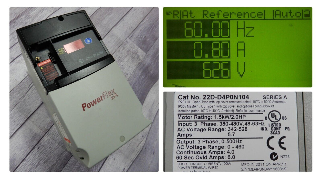 Zero Hours 22DD4P0N104 Allen-Bradley Powerflex 40P 22D-D4P0N104 2 HP Tested Good