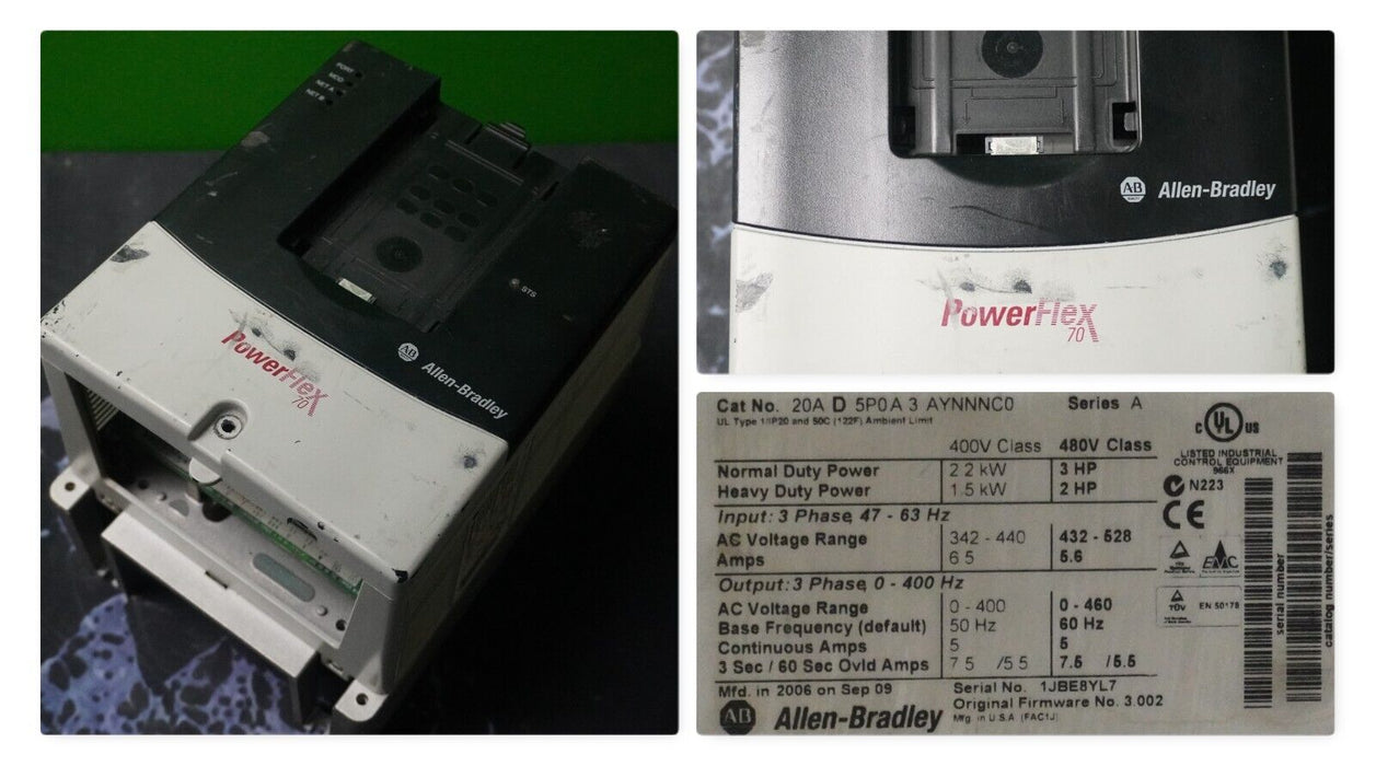 Parts Allen-Bradley PowerFlex 70 3HP 20AD5P0A3AYNNNC0 480 VAC FRN:3.002