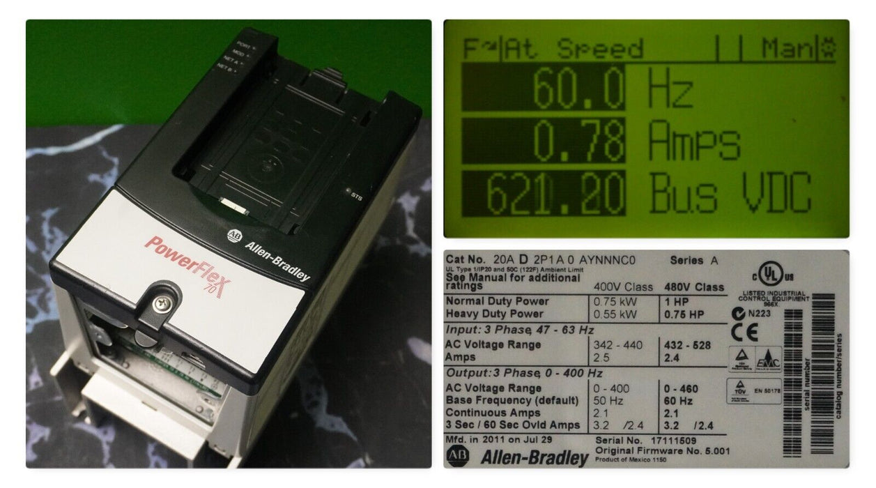 Allen-Bradley PowerFlex 70 1HP 20AD2P1A0AYNNNC0 480V FRN:5.001 Tested Good