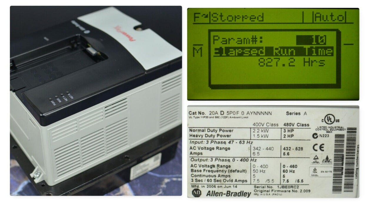 Allen-Bradley PowerFlex 70 3 HP 20AD5P0F0AYNNNNN 480 VAC Tested Good  FRN 2.009