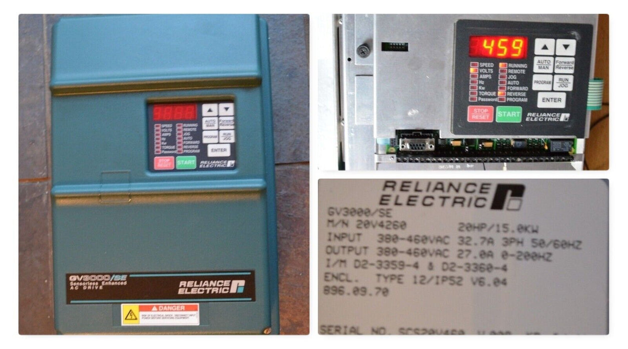 RELIANCE ELECTRIC GV3000/SE 20 HP 20V4260 SENSORLESS ENHANCED AC DRIVE TESTED OK