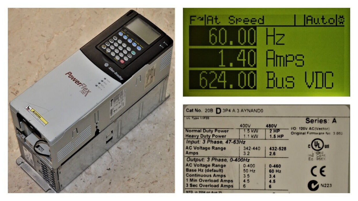 Allen-Bradley PowerFlex 700 2 HP 20BD3P4A3AYNAND0 480 VAC Series A Tested Good