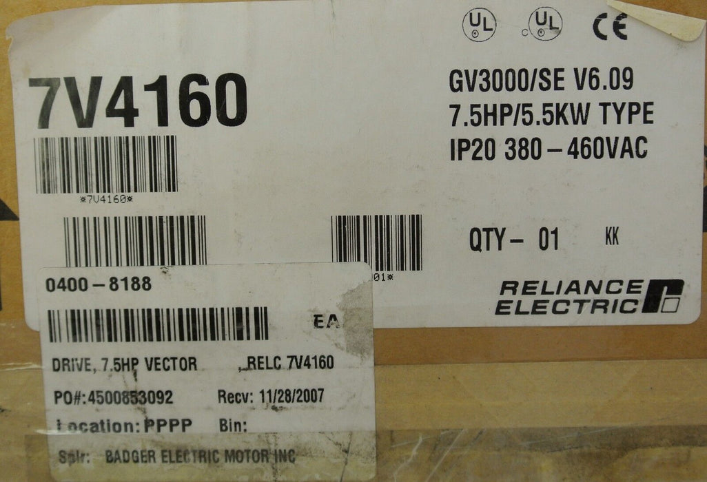 NEW Reliance Electric GV3000 /SE 7.5 HP 7V4160 Firmware 6.09 AC Drive - WITH BOX