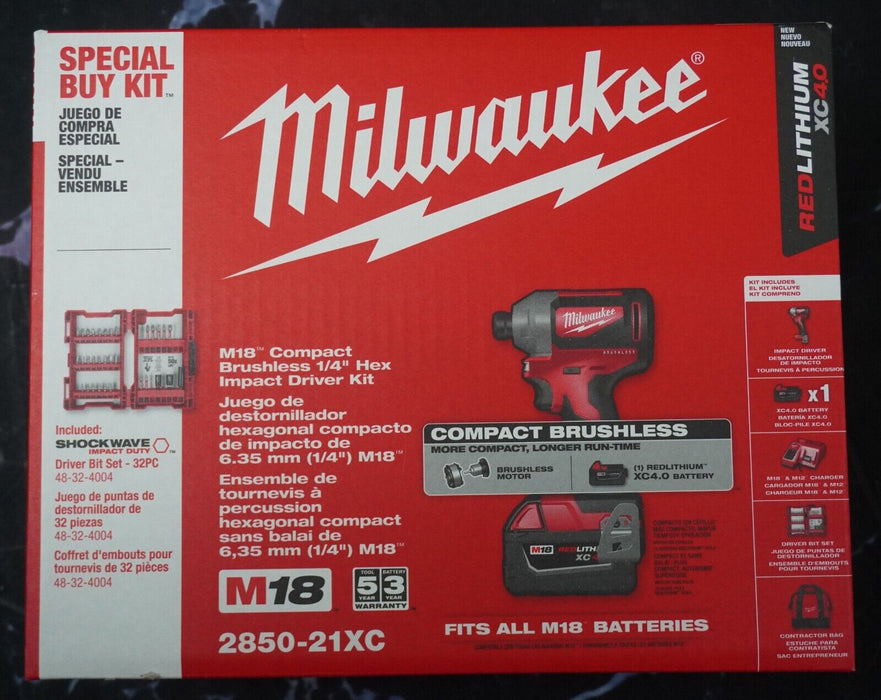 New Milwaukee 2850-21XC Cordless LITHIUM-ION 1/4" impact driver Kit with Bit Set