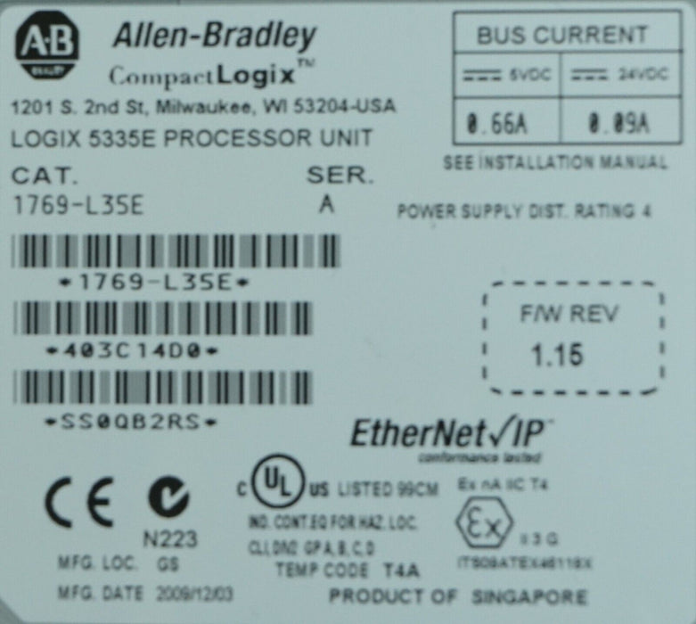 Allen Bradley 1769-L35E Controller Tested Good FRN:1.15