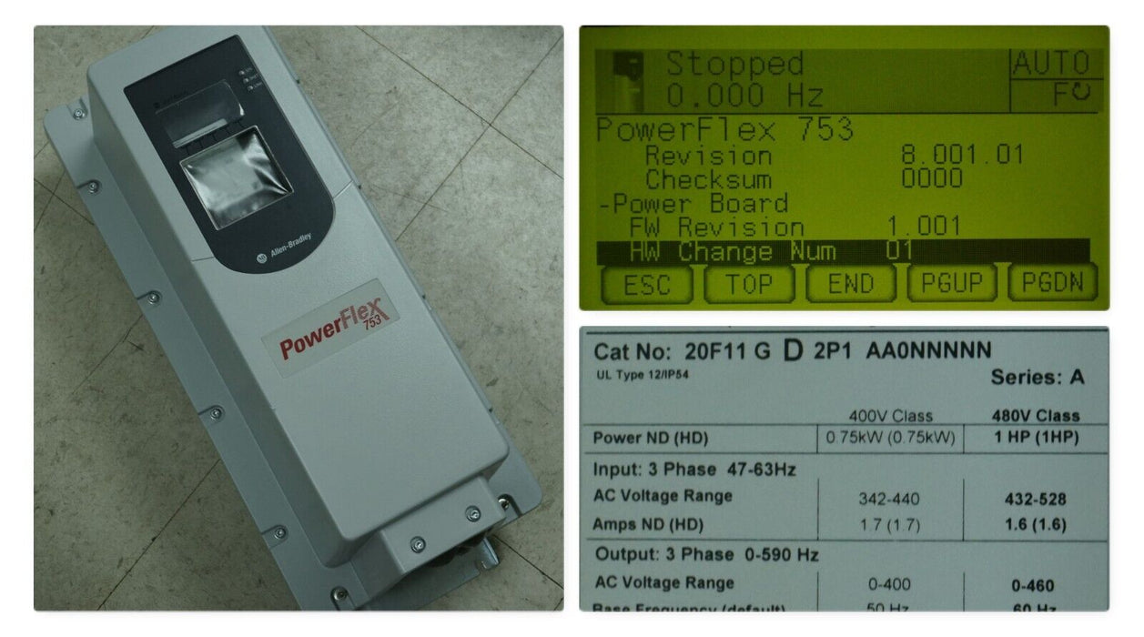 Allen-Bradley PowerFlex753 20F11G2P1AA0NNNNN 1HP Ser. A FRN:13.003 Tested Good