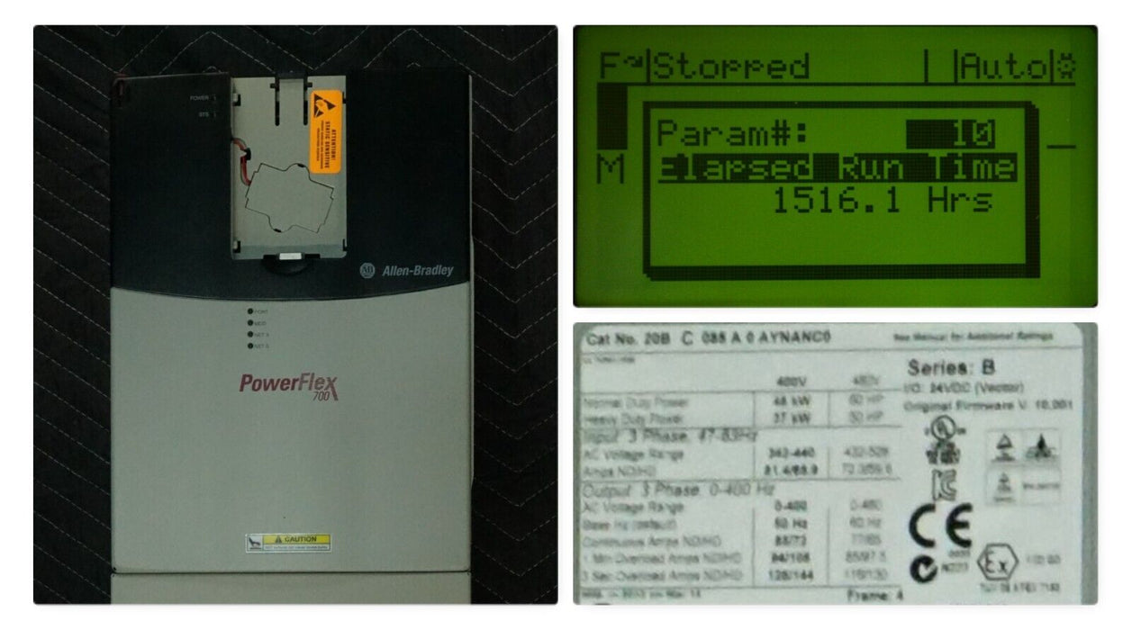 Low Hours Allen Bradley PowerFlex 700 60 HP 20BC085A0AYNANC0 Series B FRN:4.006