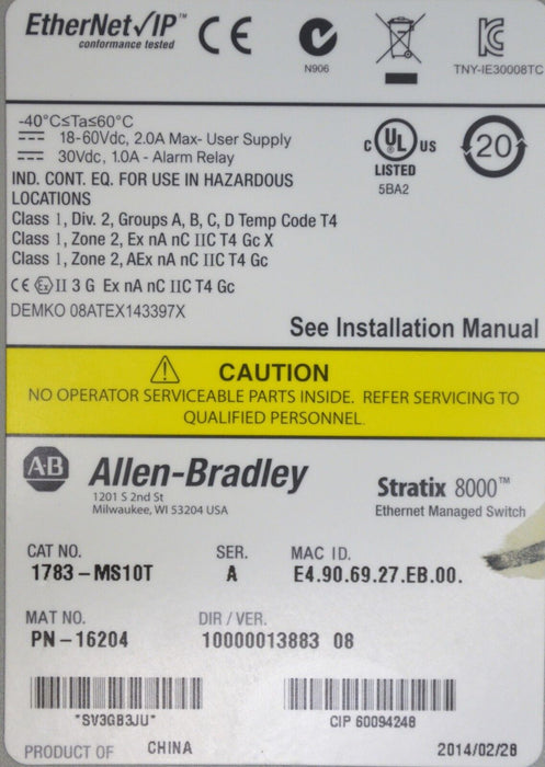 Allen Bradley 1783-MS10T Stratix 8000 EtherNet Managed Switch Tested Good