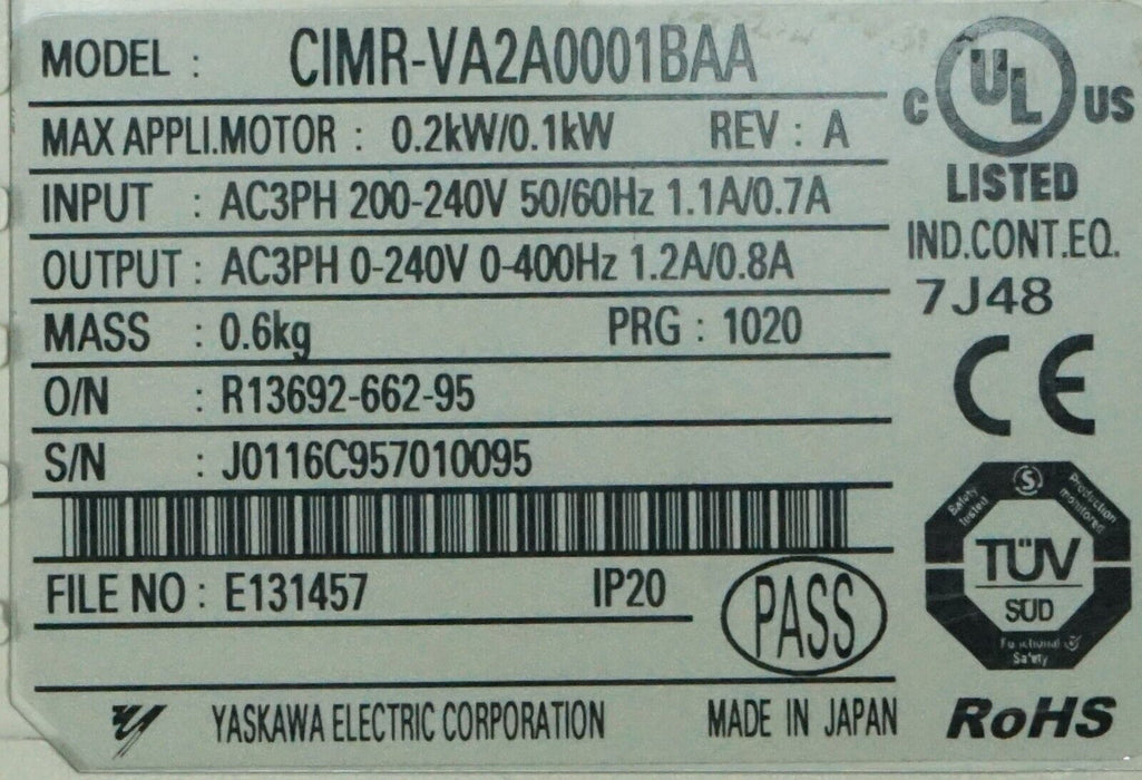 Yaskawa CIMR-VA2A0001BAA V1000 Variable Frequency Drive