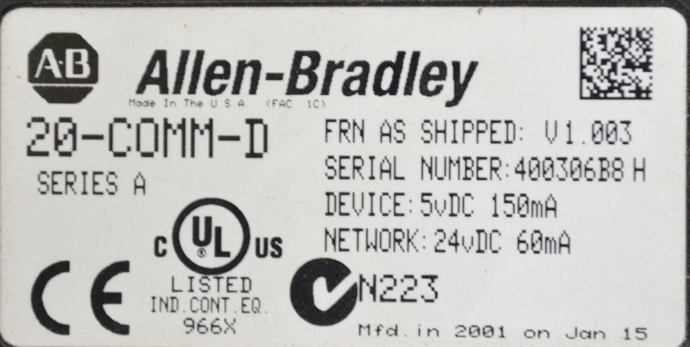 ALLEN-BRADLEY 20-COMM-D SERIES A FIRMWARE 1.003 POWERFLEX DEVICENET ADAPTER