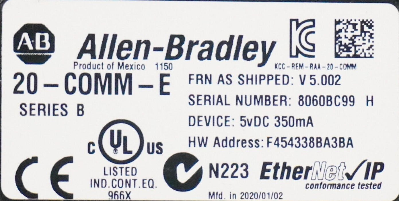 New Open Allen-Bradley 20-COMM-E Series B Powerflex700 Ethernet Card FRN:5.002