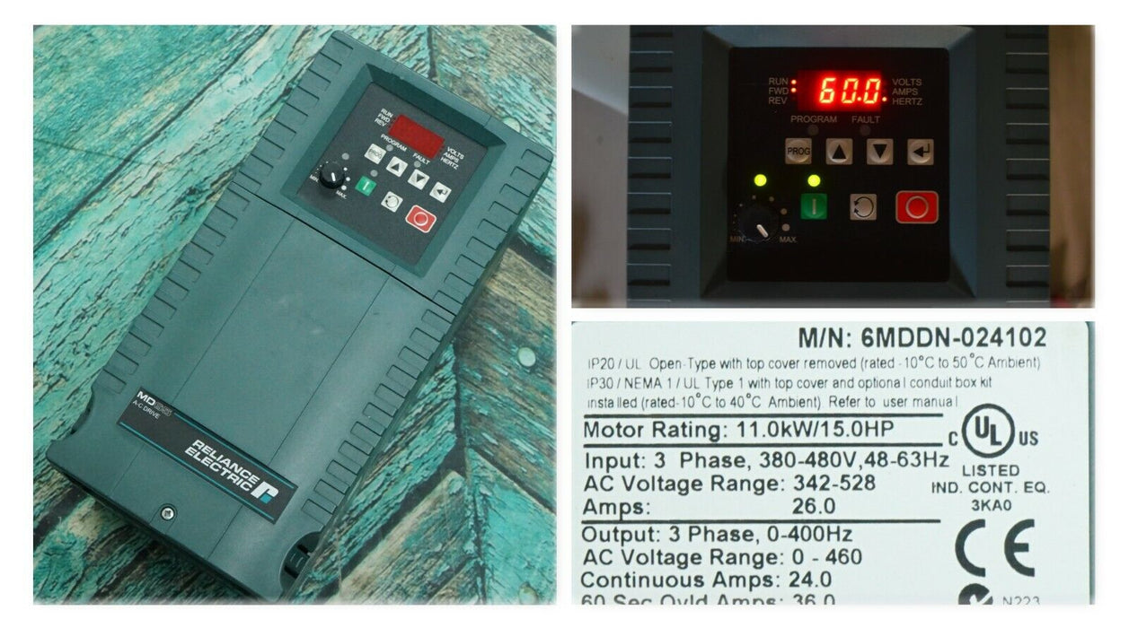 Reliance Electric MD65 6MDDN-024102 AC Drive 15 HP 3-Phase Tested Good