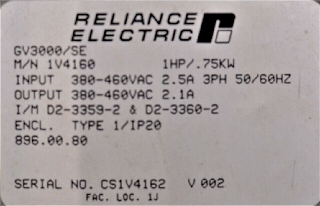 Reliance Electric GV3000/SE Vector 1 HP 1V4160 FRN. 6.01 AC Inverter Tested Good