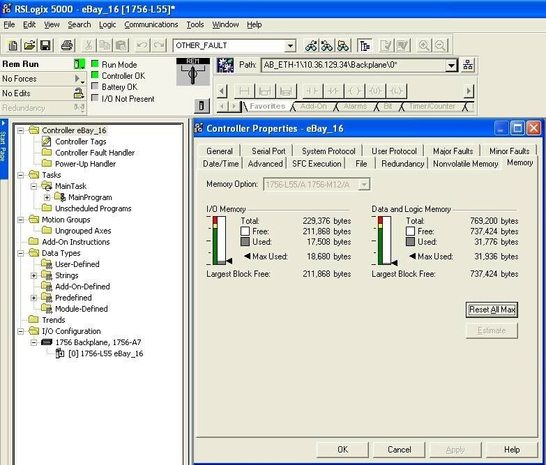 Allen Bradley 1756-L55/A W/ 1756-M12/A ControlLogix 5555 FRN 16.20 Tested Good.