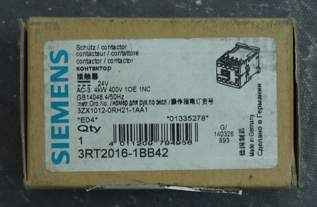 New SIEMENS SIRIUS 3RT2016-1BB42 CONTACTOR 24 VDC