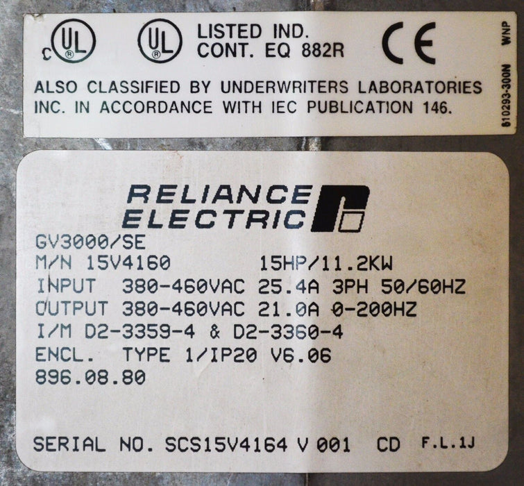 Reliance Electric GV3000 15 HP 15V4160 VER. 6.06 AC Drive Inverter Tested Good