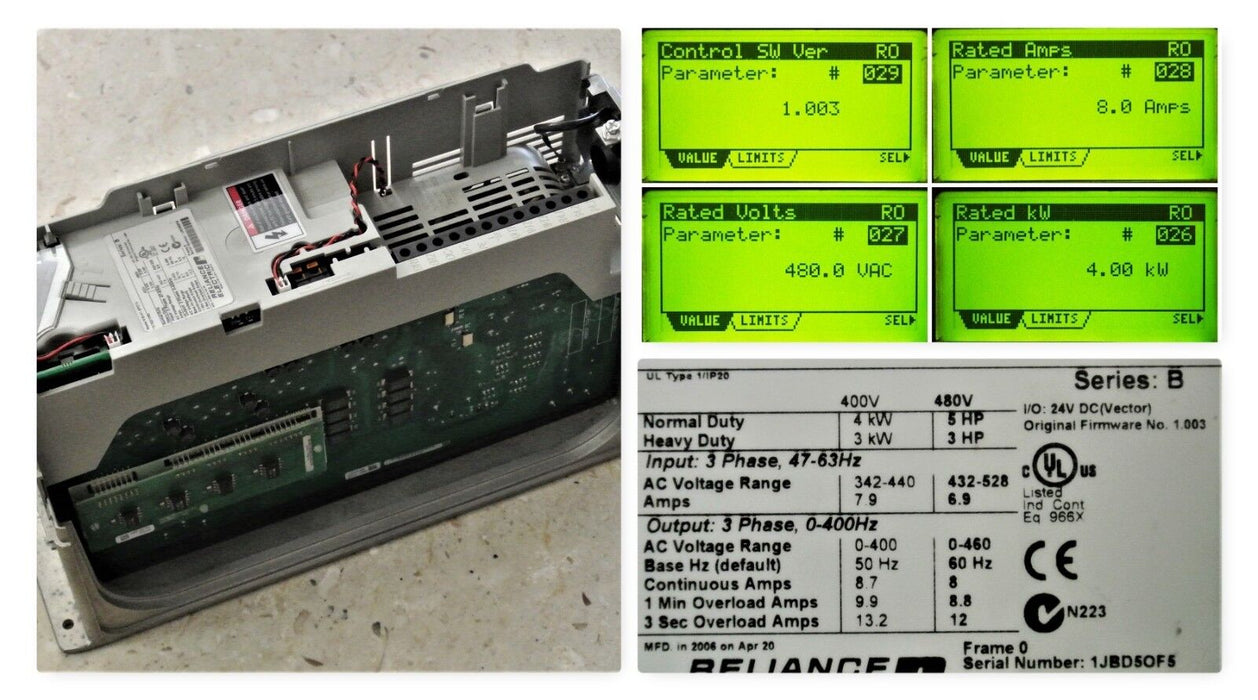 RELIANCE ELECTRIC GV6000  6V41-8P0TA  5 HP 480 VAC VER 1.003 Tested Core Only