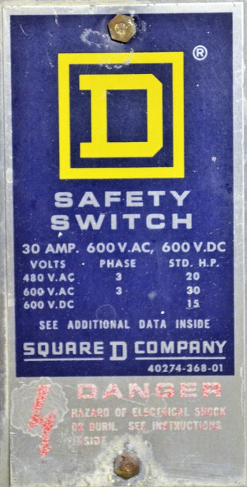 Square D HU361DS Heavy Duty Safety Switch Stainless Steel 30 Amps 3 of 4