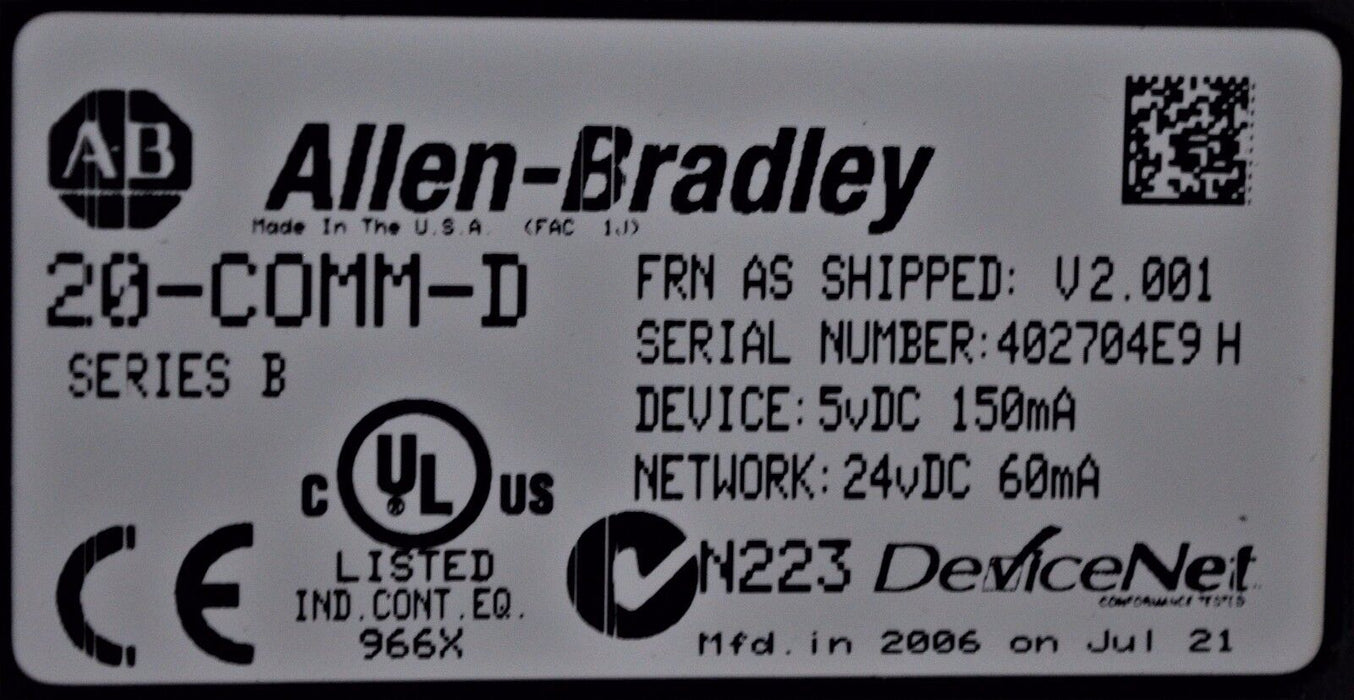 New Allen-Bradley PowerFlex 700 1 HP 20BD2P1A3AYNADC0 480 VAC With HIM,20-COMM-D