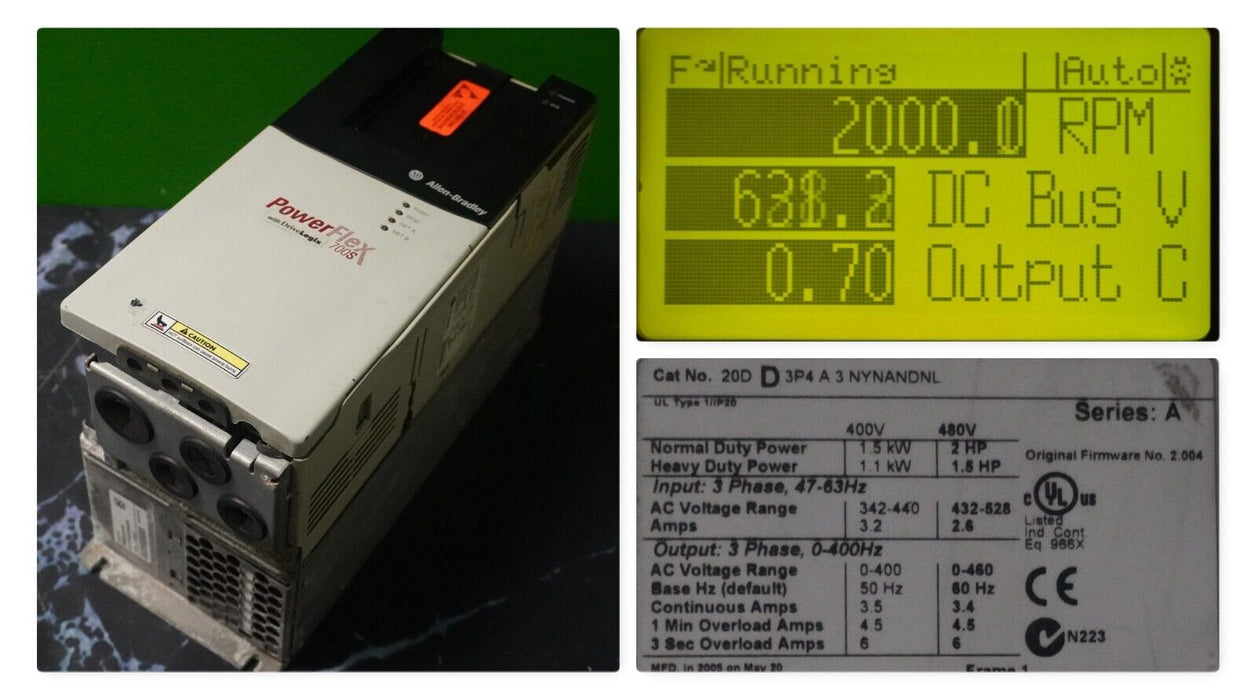 Allen-Bradley PowerFlex 700 2HP 20DD3P4A3NYNANDNL Power Supply FRN:2.004